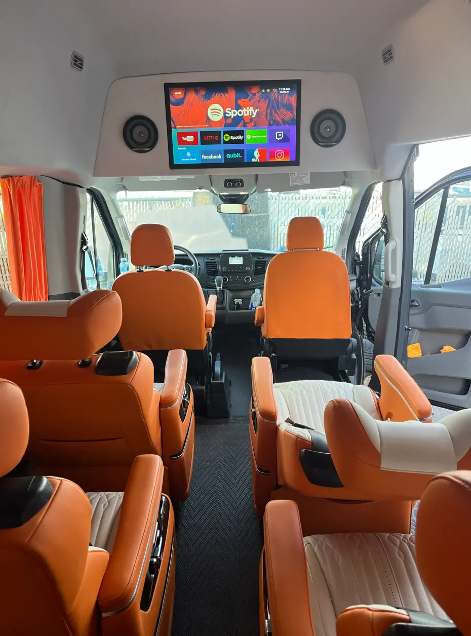Full cabin view with privacy curtains and front screen